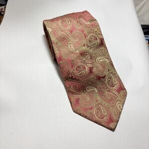 Roberto Villini Couture Silk Tie Burgundy Pink Gold Paisley Luxury Men’s Necktie